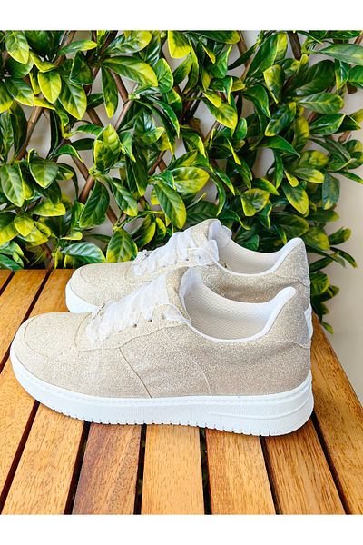 Ayakkabı Tutkusu Stilo ® Champagne light and Shiny Short Sole Sneakers - Comfortable Quality Sports Shoes