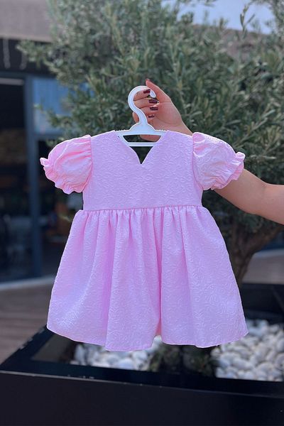 Bertuğ Bebek Rochie de vară pentru bebeluși și fete cu model roz creponat în relief