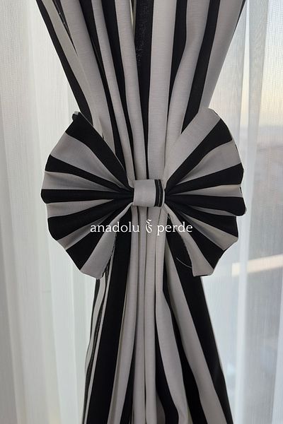 GLOMAR Black and White Striped - Rustic Kitchen Curtain with Barbell, Short Background Stain Resistant
