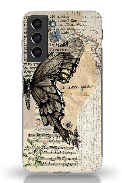 moonset Samsung Galaxy S21 FE Uyumlu Kelebek Tasarımlı Baskılı Şeffaf Telefon...