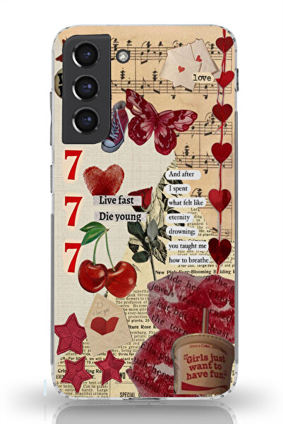 moonset Samsung Galaxy S22 Uyumlu Love Kolaj Tasarımlı Baskılı Şeffaf Telefon...