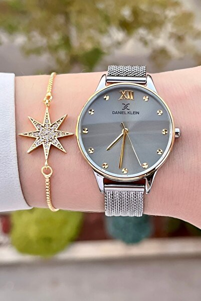 Daniel Klein Sarı Gümüş Renk 24 Ay Garantili Kadın Kol Saati ve Bileklik