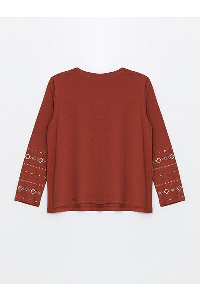 LC Waikiki Tricou pentru damă LCW cu mânecă lungă, cu model, cu decolteu rotund