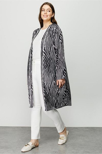 Moda İlgi Modailgi Zebra Pattern Double Long Tunic Black