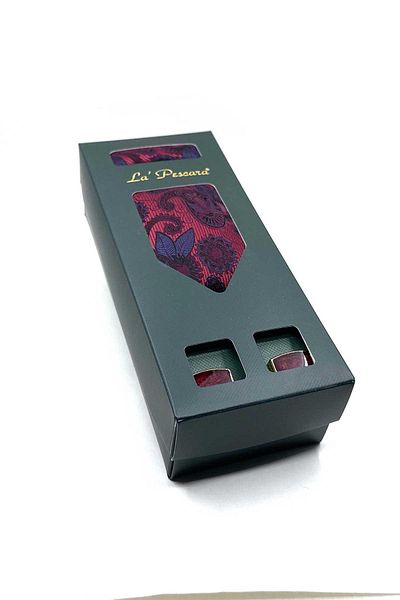 Kravatkolik Gift Set with Claret Red Tie and Claret Red Handkerchief - Os564