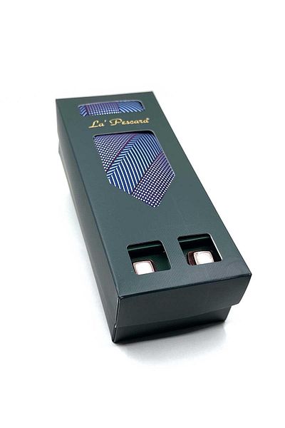 Kravatkolik Purple Handkerchief Tie and Plum Sleeve Gift Set - Blue Os575