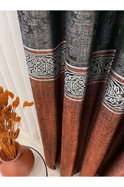 Brillant Kiremit Gri Renk 1/3 Sık Pile Bordürlü Desen Yumuşak Dokulu  Jakar Fon Perde