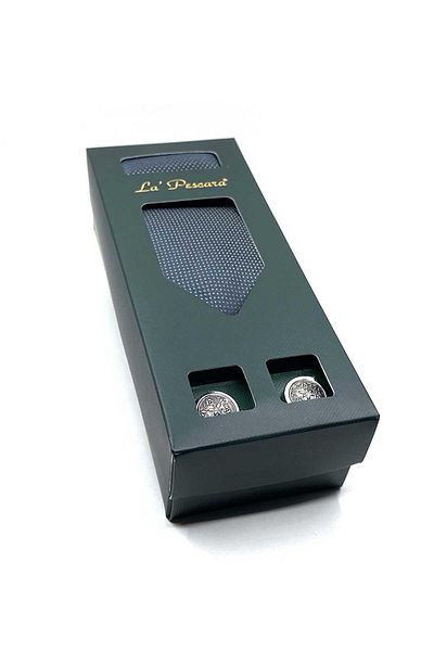Kravatkolik Os571 Model Smoked Gray Handkerchief Tie and Gray Cufflink Gift Set