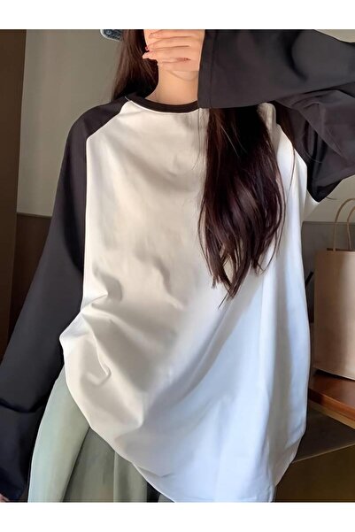 Touz Moda Λευκό Vintage Raglan μακρυμάνικο T-shirt με σύνθημα