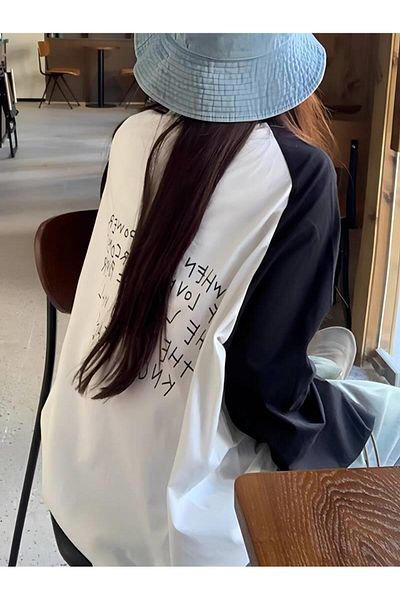 Touz Moda WhiTe VinTage Raglan Long Sleeve Slogan T-Shirt