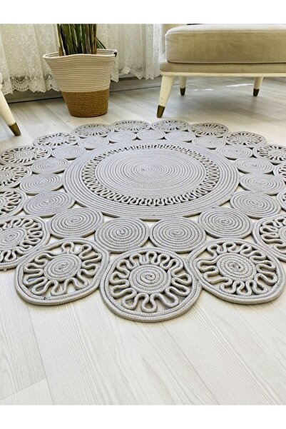 bestiva jüt Hasır görünümlü Desenli Modern El Örgüsü daire Halı Kilim