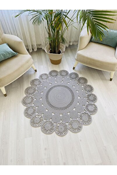 bestiva jüt Hasır görünümlü Desenli Modern El Örgüsü daire Halı Kilim