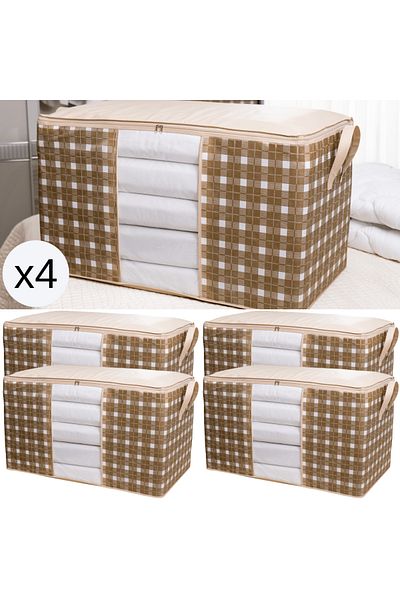 AYHANHOME Καρό μοτίβο - 4 τεμάχια Mega Size Παράθυρο Πάπλωμα Organizer Σετ απορριμμάτων 90x50x50 cm