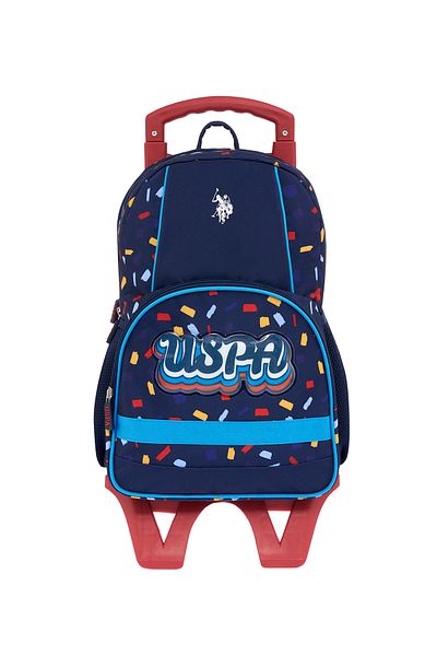U.S. Polo Assn. US POLO ASSN. 24156 - Navy Blue Primary School and School Bag, Squeegee Patterned Backpack