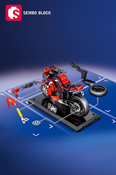 Sembo Block Kırmızı Sport Motorsiklet 253 Parça Yapı Blokları Legoile Uyumlu (714533)