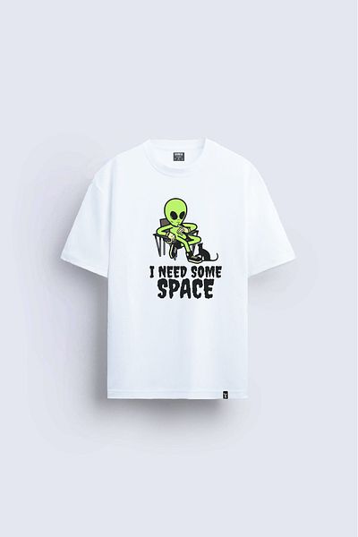 Darkia WhiTe T-shirt - Alien Alien PrinT, Relaxed FiT, Crew Neck T-shirt