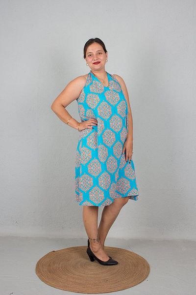 Truva XXL Two Model Patterned Woven Dress - Strappy and Halter Neck