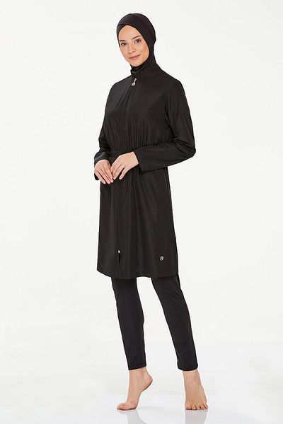 MARESİVA Agata Women's Hijab Swimsuit - Full Covered, Front Zipper, Parachute Bottom Lycra
