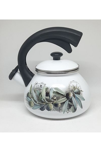 Avşar 2.4 Liter Olive Patterned Knotted Teapot - Enamel