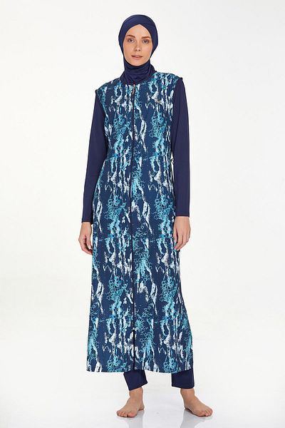 Adasea Μαγιό Hijab με μοτίβο μακρύ γιλέκο