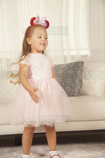 neocotton Tulle Neimprimat Top drept Partea de jos cu nervuri cu căptușeală Fustă tutu Rochie pentru fete prințesă cu mânecă scurtă