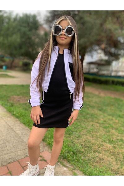 Genel Markalar Kız cocuk kaskorse elbise ve crop ceket kombin