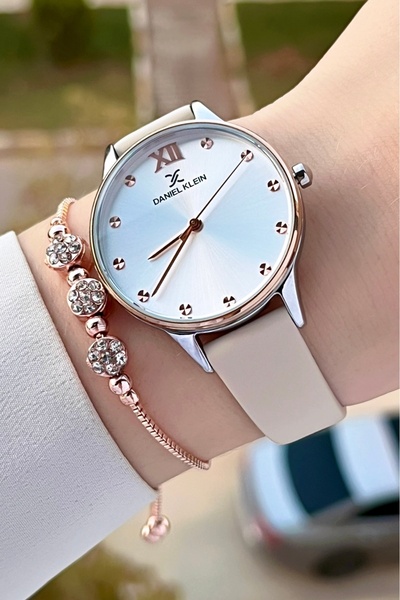 Daniel Klein Kasası Rose Gümüş Kordonu Krem Renk Hediye Paketli Kadın Kol Saa...