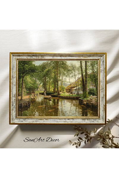 Sanart Çerçeveli Vintage Tablo, Yağlı Boya Tablosu, Çerçeveli Tablo, Retro Dekor, Manzara Tablosu