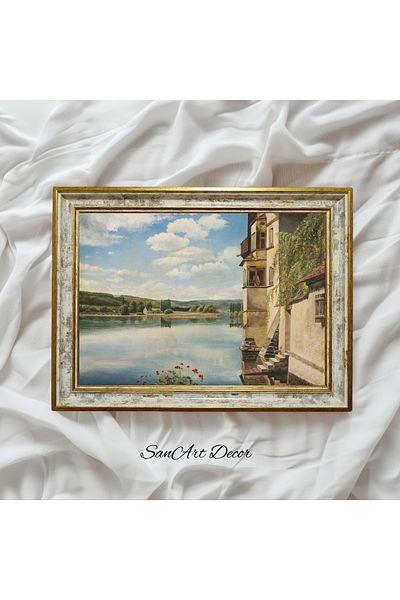 Sanart Pictură de epocă cu cadru, pictură în ulei, pictură înrămată, decor artistic, pictură peisaj