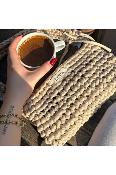 Nora El Örgüsü Günlük Sade Penye İp Çanta