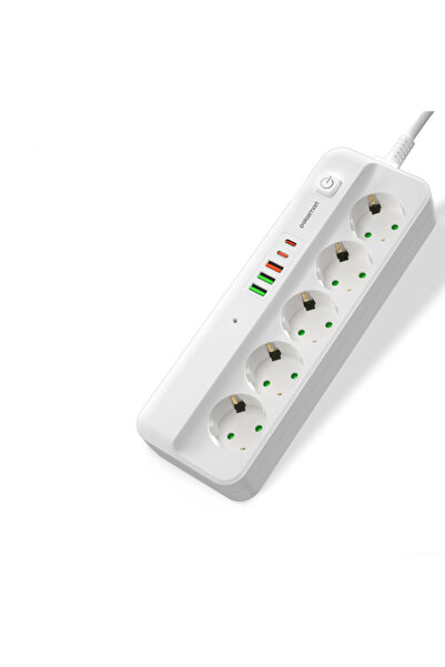 Polosmart MP21 Akım Korumalı 5'li Priz 3 USB 2 Typc-C