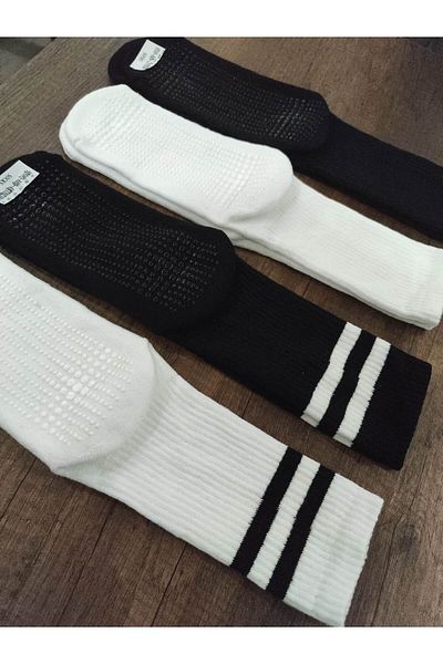 erceys Unisex Αντιολισθητικές Αθλητικές Κάλτσες - 4 Ζεύγη Κάτω, Βαμβακερή σόλα, Πετσέτα, Anti Slip Stop