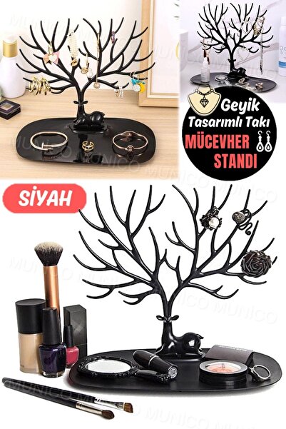 Genel Markalar Takı Düzenleyici Siyah Geyik Boynuzu Stand Kadınlar İçin Özel Tasarım Takı Rafı Kolye ve Küpe Tutucu