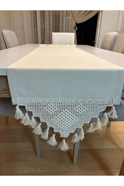 Meral Kurşun Collection 40 x 160 ModEl Hand Lace and TaSSEled Liquid and Stain ReSiStant Runner