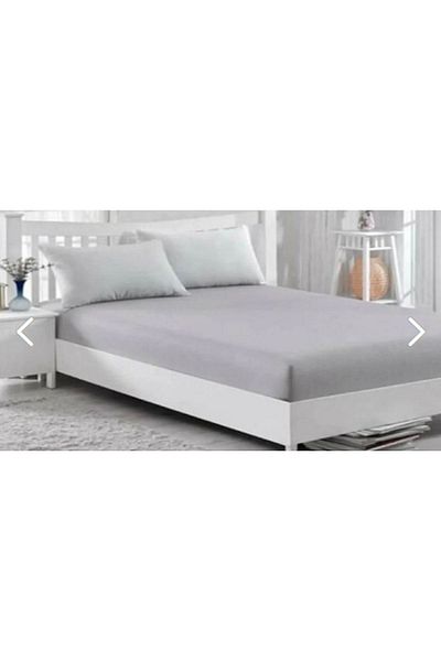 GENÇEV HOME COLLECTİONS ملاءة سرير جاهزة مقاس 30 سم باللون الرمادي مقاس 160x200 - 2 كيس وسادة مرن