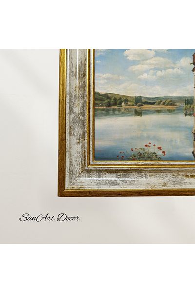 Sanart Pictură de epocă cu cadru, pictură în ulei, pictură înrămată, decor artistic, pictură peisaj