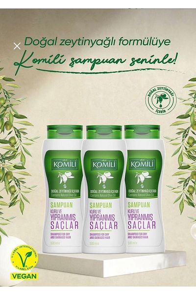 Komili vegan Basic Care Shampoo - for DrY and Damaged Hair, Set of 3 3x500 ml