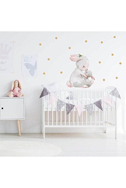 Kt Grup مجموعة من 50 قطعة من أرنب الأم والطفل المنقطة - مجموعة ملصقات حائط لغ...