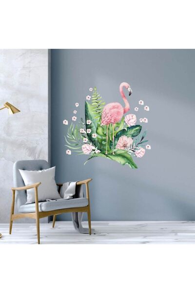 Kt Grup Flamingo Ve Tropikal Yapraklar Duvar Sticker Seti