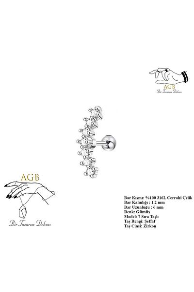 agbtasarım Row Zircon Stone "Helix, Lobe, Nostril, Tragus" Piercing with Cartilage Accessory
