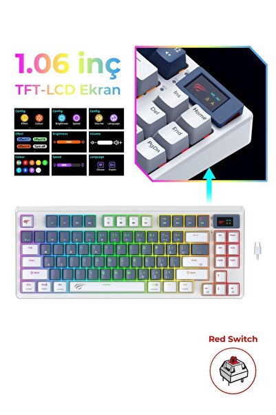 Havit Gamenote Kb884L Rgb Mekanik Türkçe Klavye 1.06inç Tft-lcd Ekran - Red Switch
