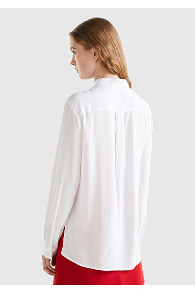 United Colors of Benetton Λευκό ιξώδες γυναικείο πουκάμισο - στρογγυλή φούστα, ίσια εφαρμογή