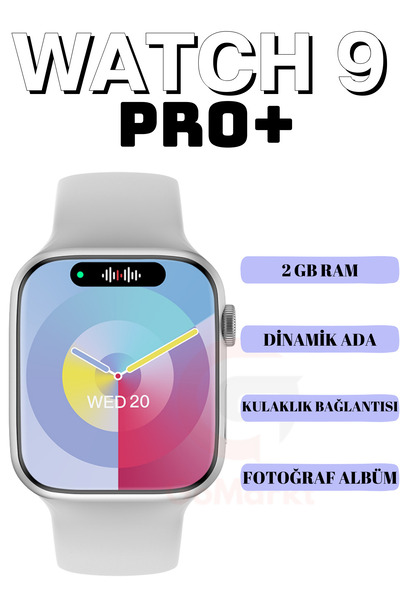 GoMarkt Watch 9 Pro Plus Serisi Akıllı Saat Dinamik Ada/ 2 GB Ram/ Çift Kordo...