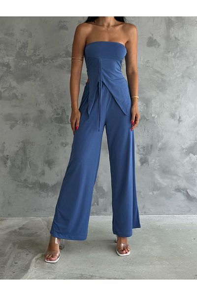 badibadii Women's Indigo Set - Gathered Blouse and Loose Trousers