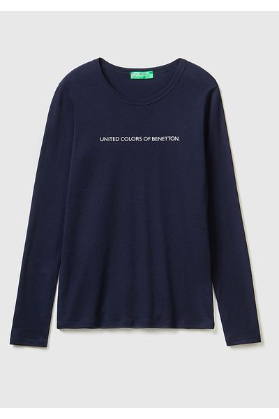 United Colors of Benetton Γυναικείο μπλουζάκι με γραμμένο Benetton με λαιμόκοψη Navy Blue