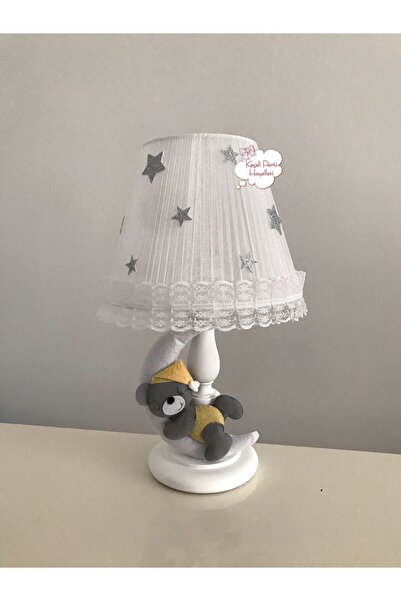 Keçeli parti hayalleri bebek çocuk odası abajur ay ayıcık sarı gri beyaz
