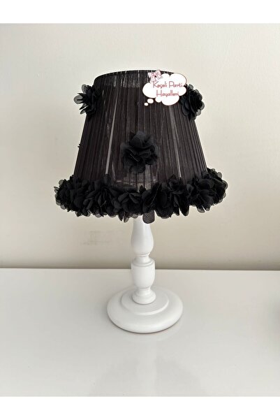 Keçeli parti hayalleri Black Flower Patterned Wrapped White Leg - Lampshade