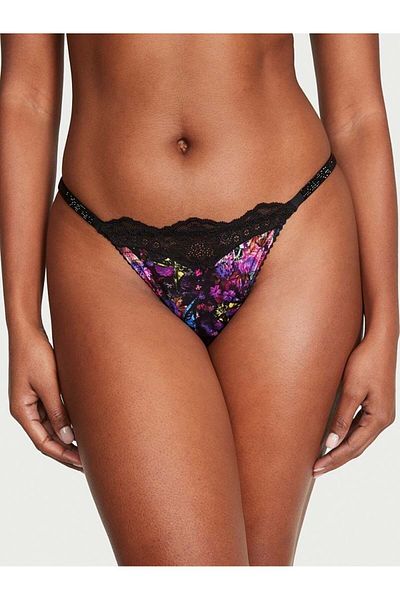 Victoria's Secret Tanga cu bretele strălucitoare din dantelă netedă