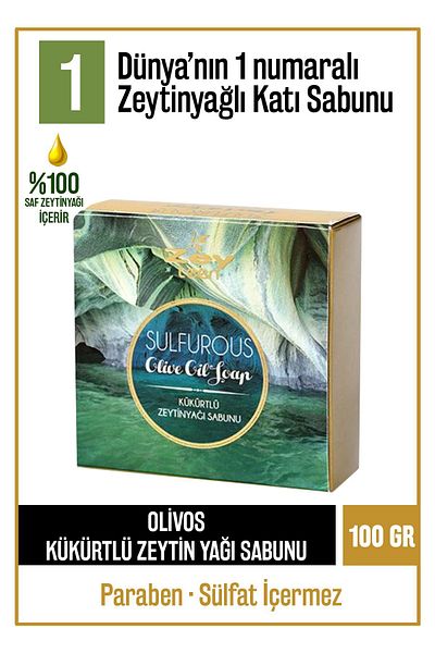 Olivos Natural Olive Oil Sulfur Olive Oil Soap Solid Soap with Care and Moisturizer 100 gr