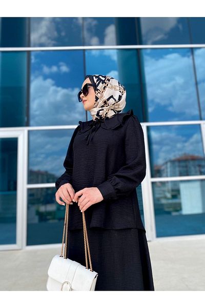 moda emira Σετ φούστα και μπλουζάκι με λεπτομέρεια γιακά Mevlana